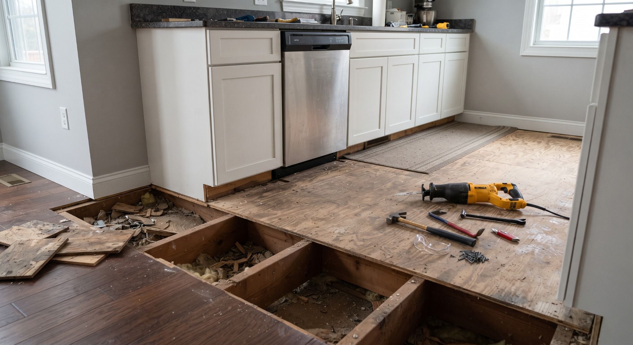 How to remove a subfloor without removing cabinets